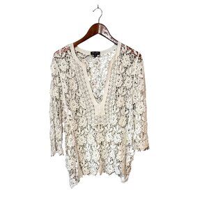 Womens Brittany Black Ivory Lace Crochet Tunic Top 3XL Festival Coachella Fairy